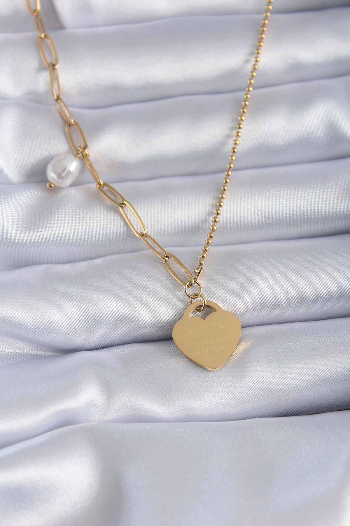 316L Stahl Gold Farbe Schloss Herz Figur Verarbeitung Detail Kette Modell Damen Halskette