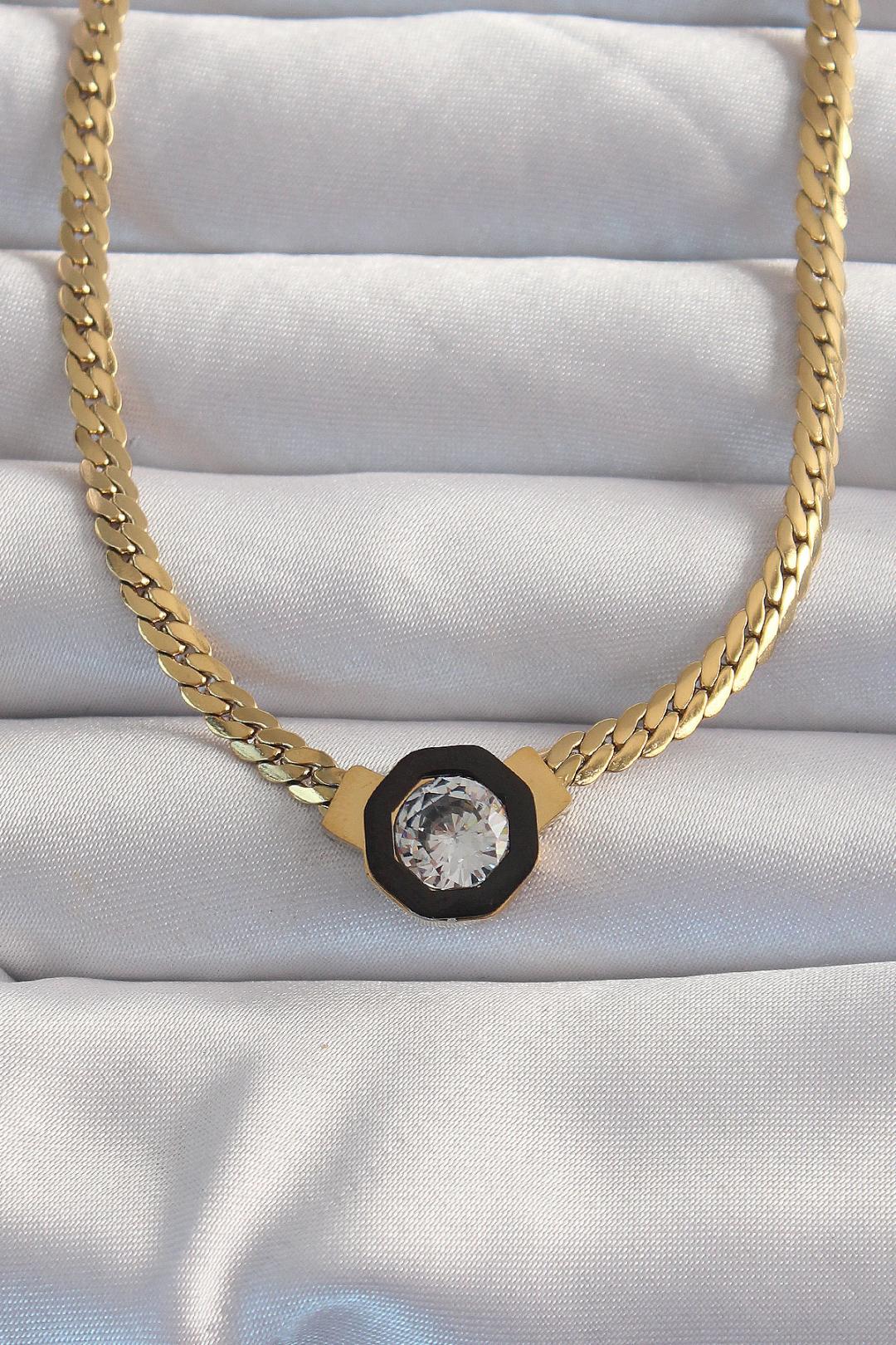 316L Stahl Gold Farbe Crush Kette Zirkon Stein Emaille Serenay Halskette