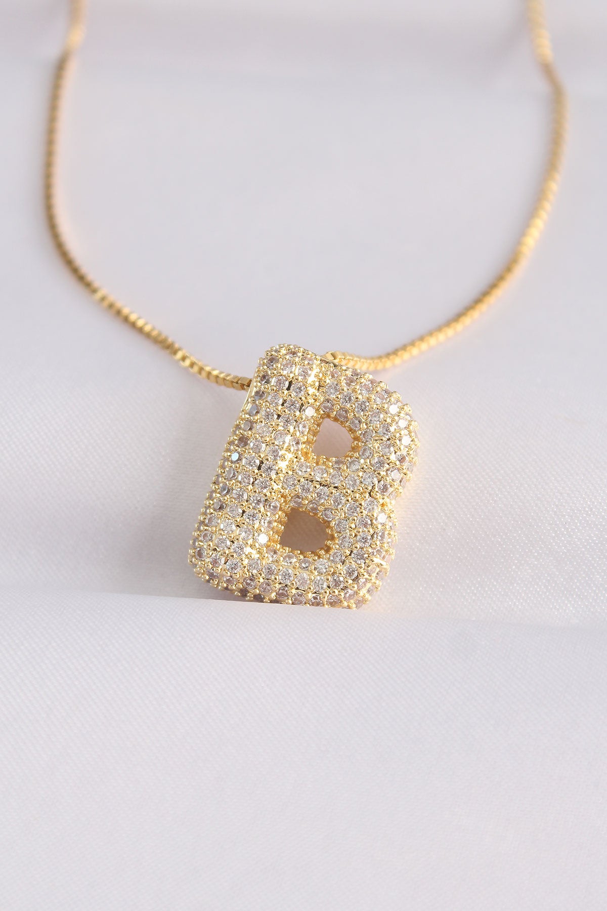 316L Stahlkette, Zirkonstein, goldfarbene Blasenhalskette mit Buchstabe B