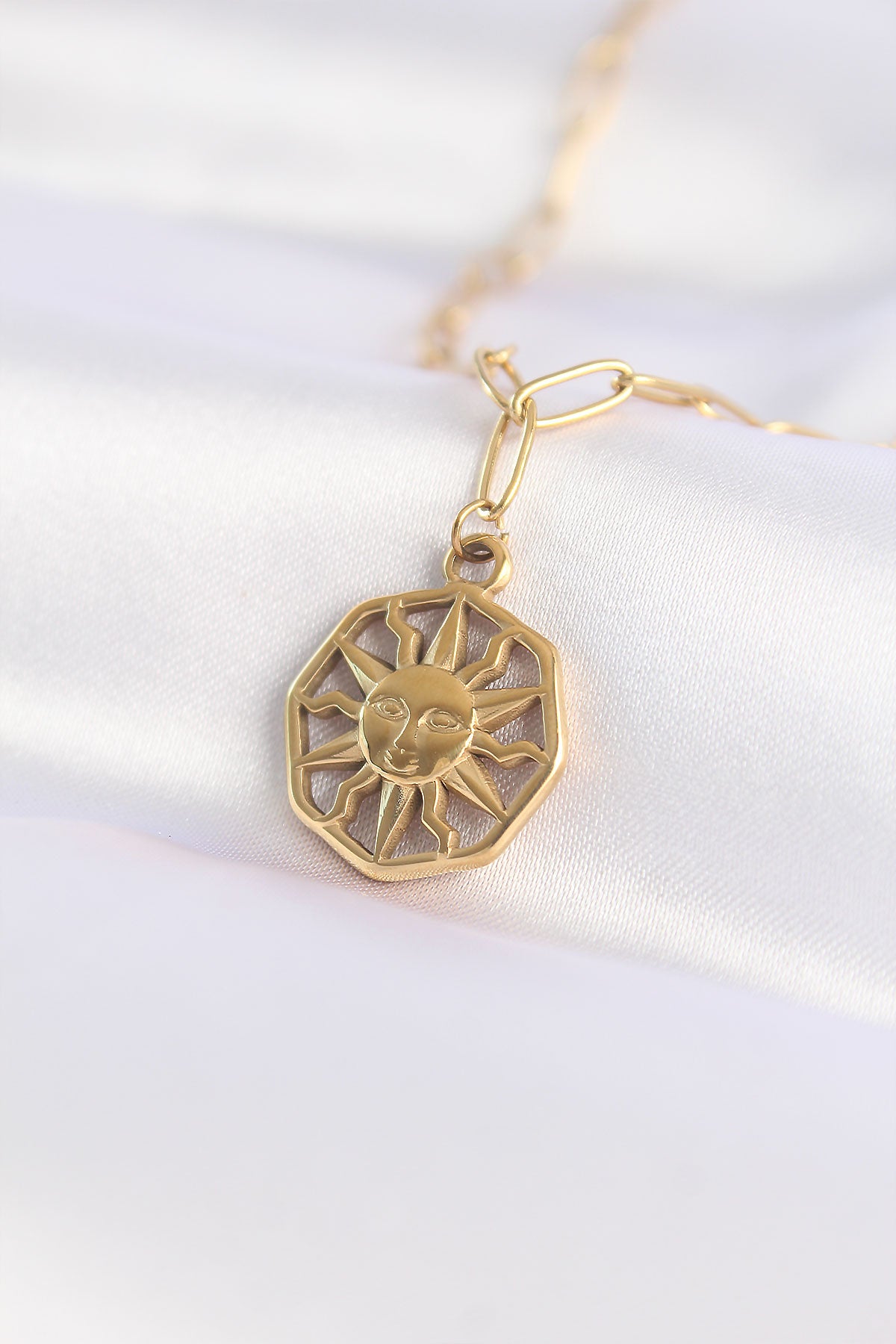 316L Stahlkette Goldfarbene Sonnenhalskette
