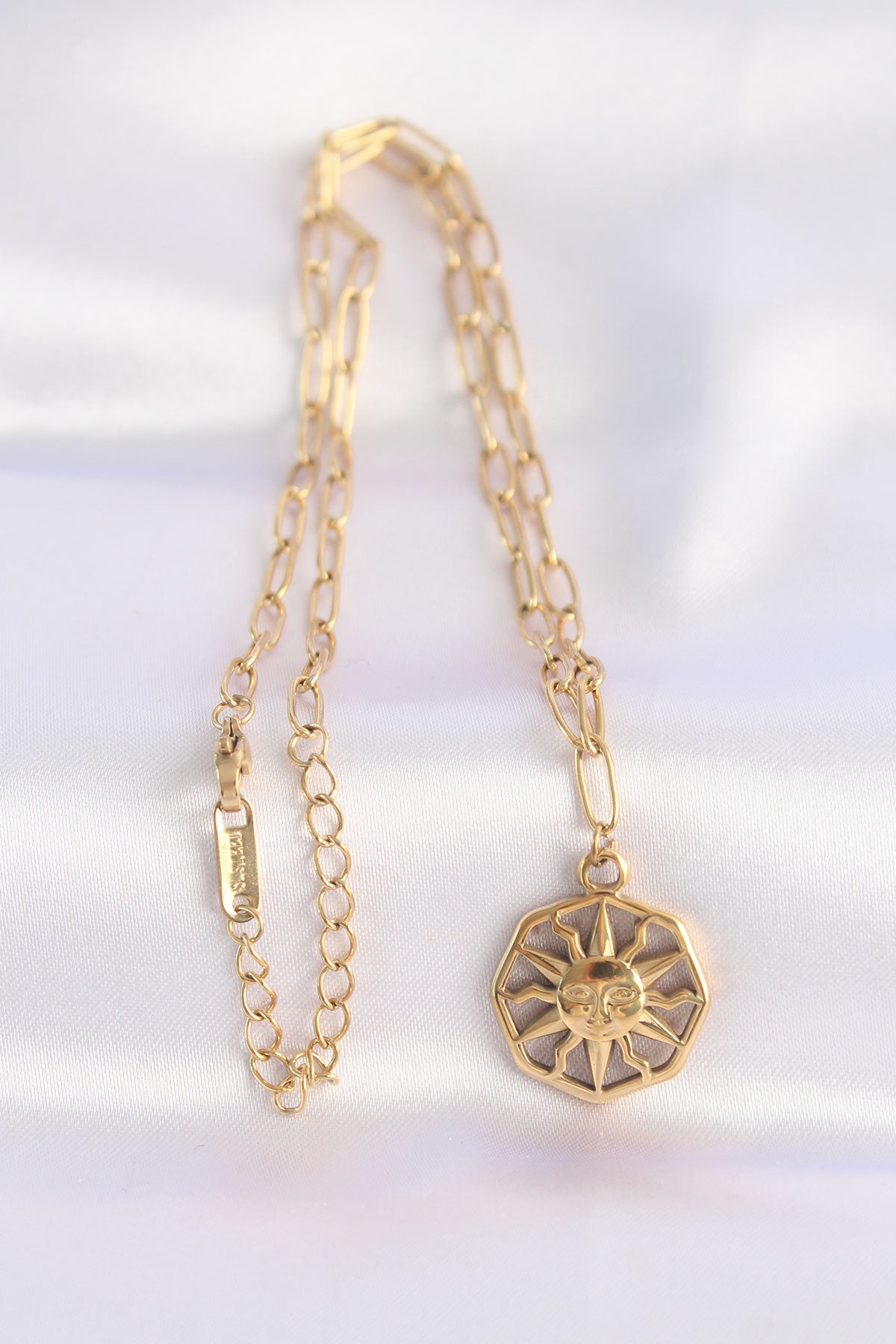 316L Stahlkette Goldfarbene Sonnenhalskette