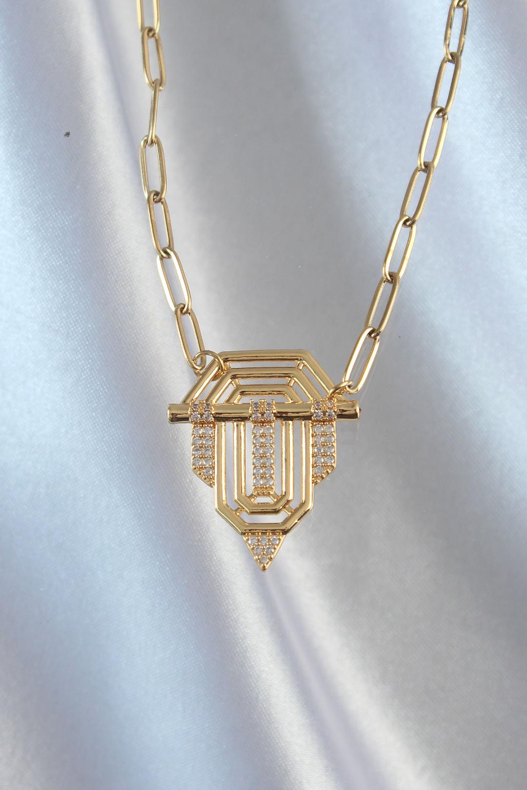 316L Stahlkette Goldfarbe Zirkon Stein Serenay Halskette