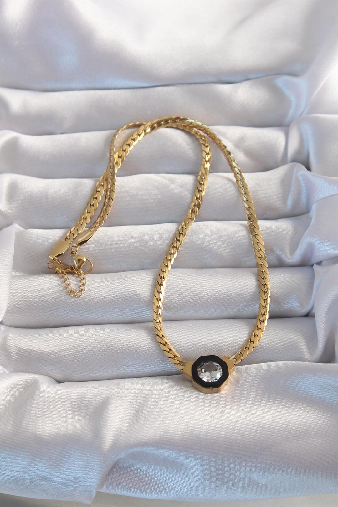316L Stahl Gold Farbe Crush Kette Zirkon Stein Emaille Serenay Halskette