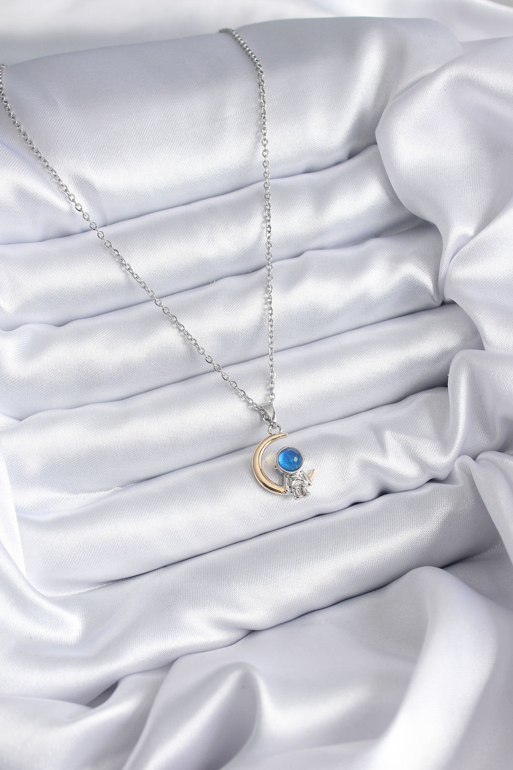 Halskette aus 316L-Stahl, Goldfarbe, Mond, Silber, Astronauten-Modell, Damen-Halskette