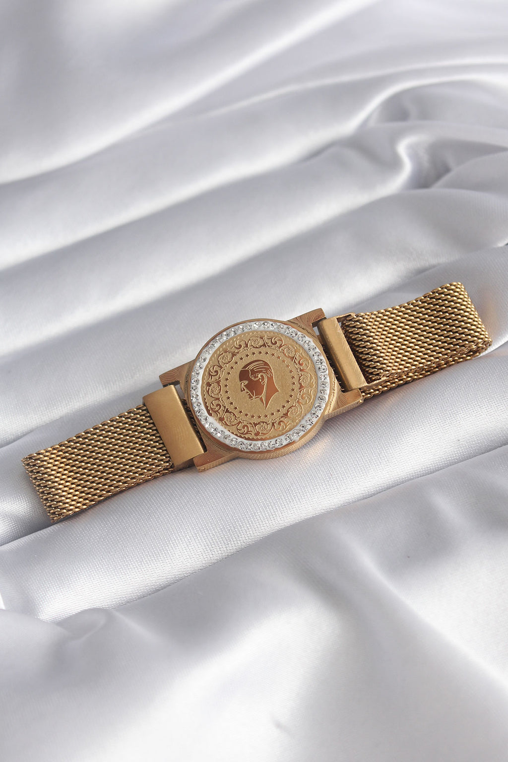 Damenarmband aus 316L-Stahl, goldfarben, magnetisches Weidengeflecht, Zirkon-Stein, Viertelgold-Modell