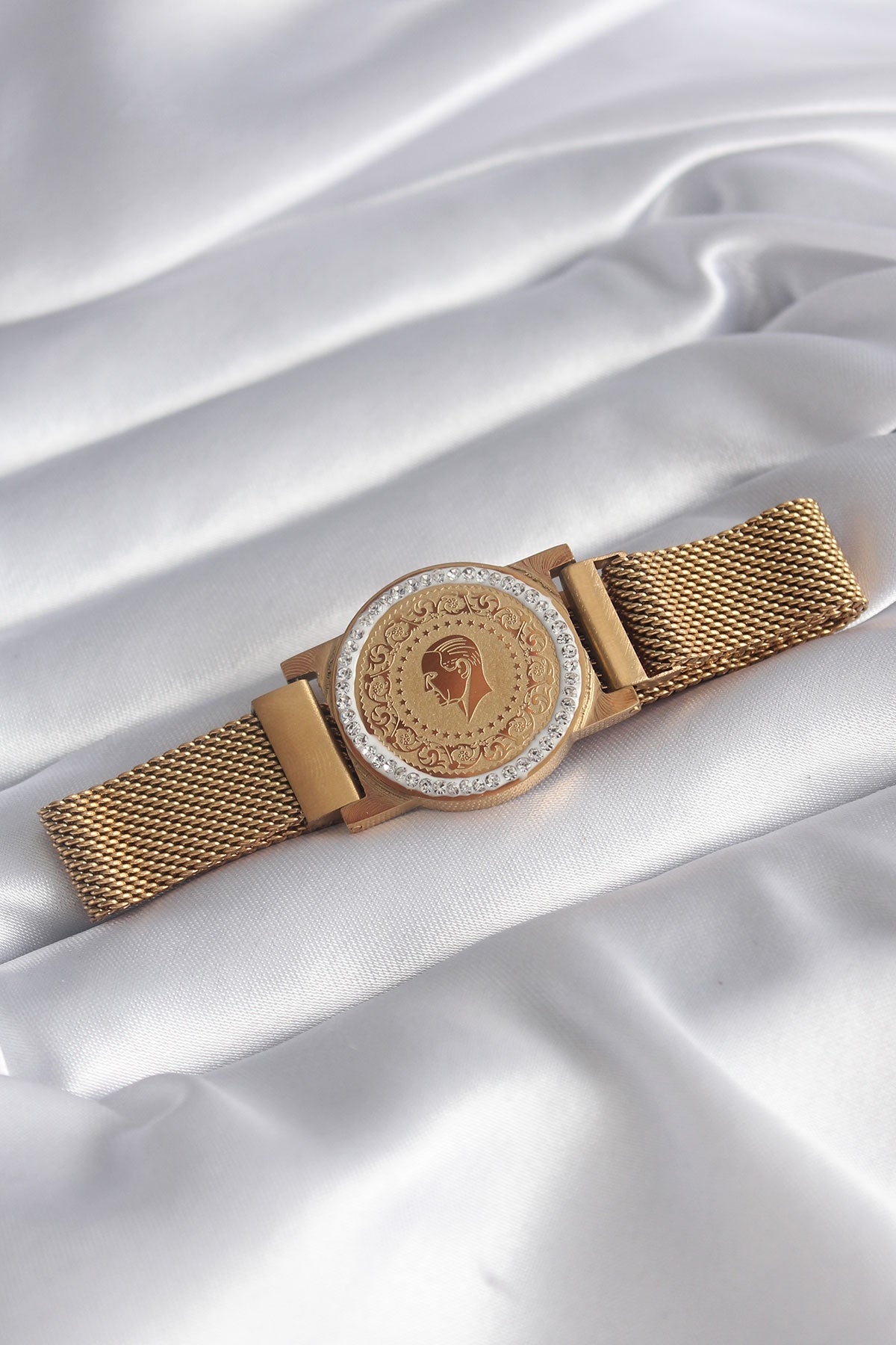 Damenarmband aus 316L-Stahl, goldfarben, magnetisches Weidengeflecht, Zirkon-Stein, Viertelgold-Modell